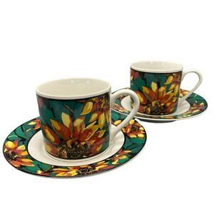 Vitromaster Sunflower Set of Cups and Saucers Vintage 90s Sue Zipkin‎
